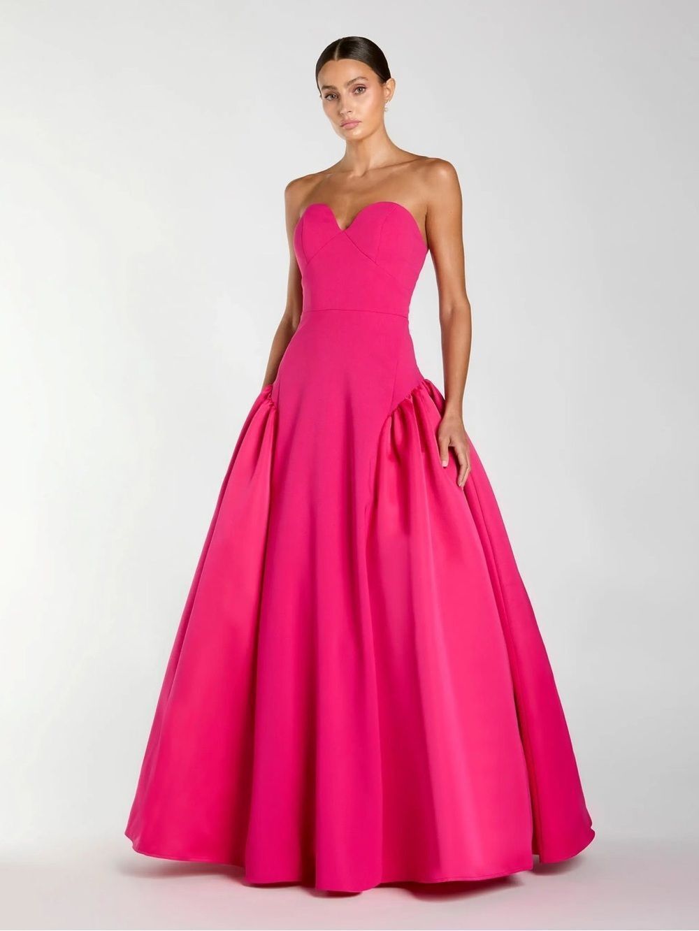 MAC DUGGAL Size 2 Hot Pink Strapless Crepe Ball Gown with Satin Skirt Maxi Dress
